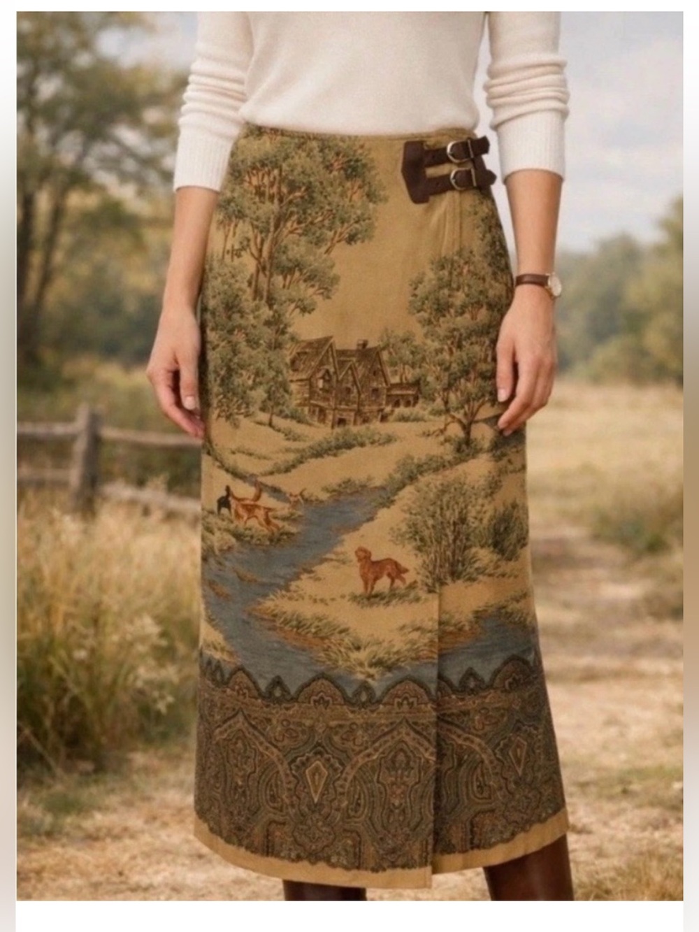 NWT Vintage Ralph Lauren
Balmoral Dog Hunt Cabin Sz 4
Wool Blend Wrap Skirt New